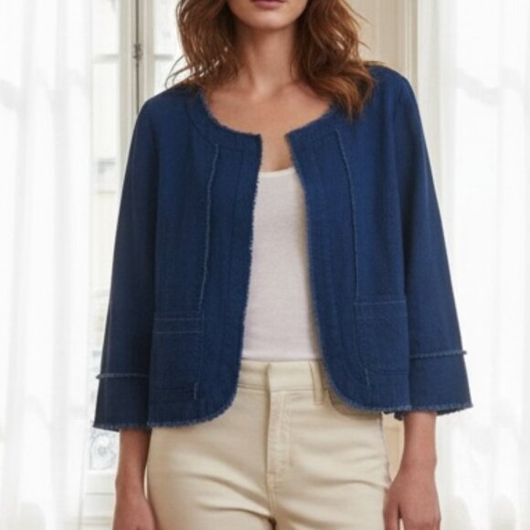 Sundance Teal Linen Blend Cropped Jacket 10 - Picture 1 of 6